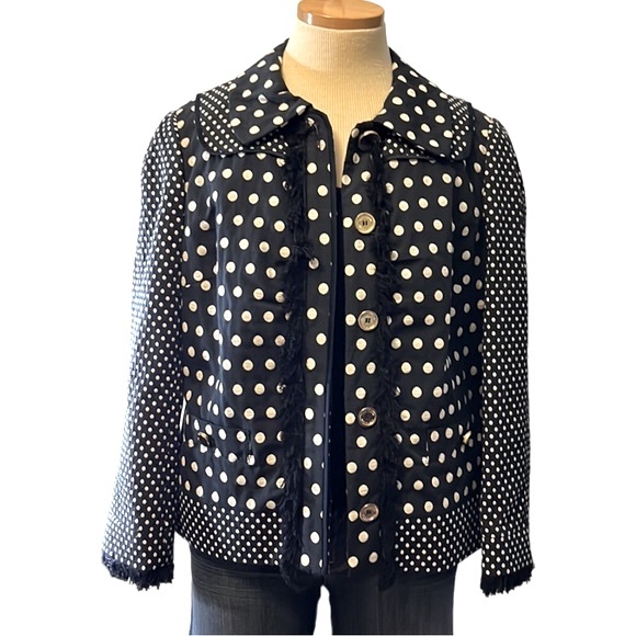 Tory Burch 'Leonora' Polka Dot Fringe Jacket, Navy Blue, size 10 - Picture 5 of 14
